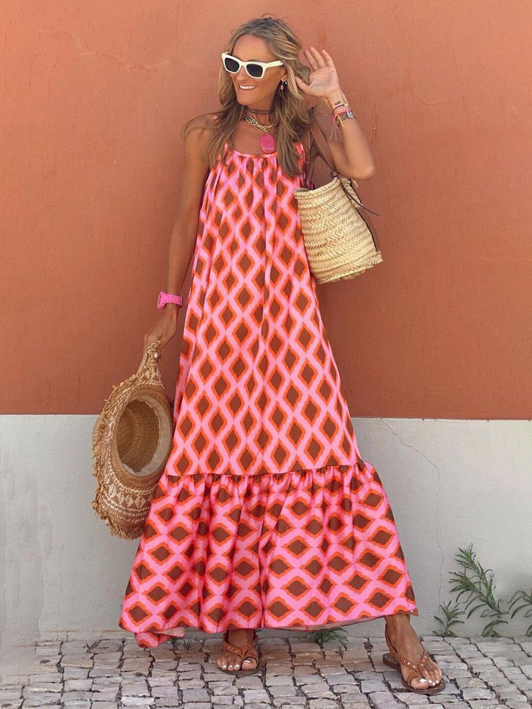 stylecast pink geometric printed a-line maxi dress