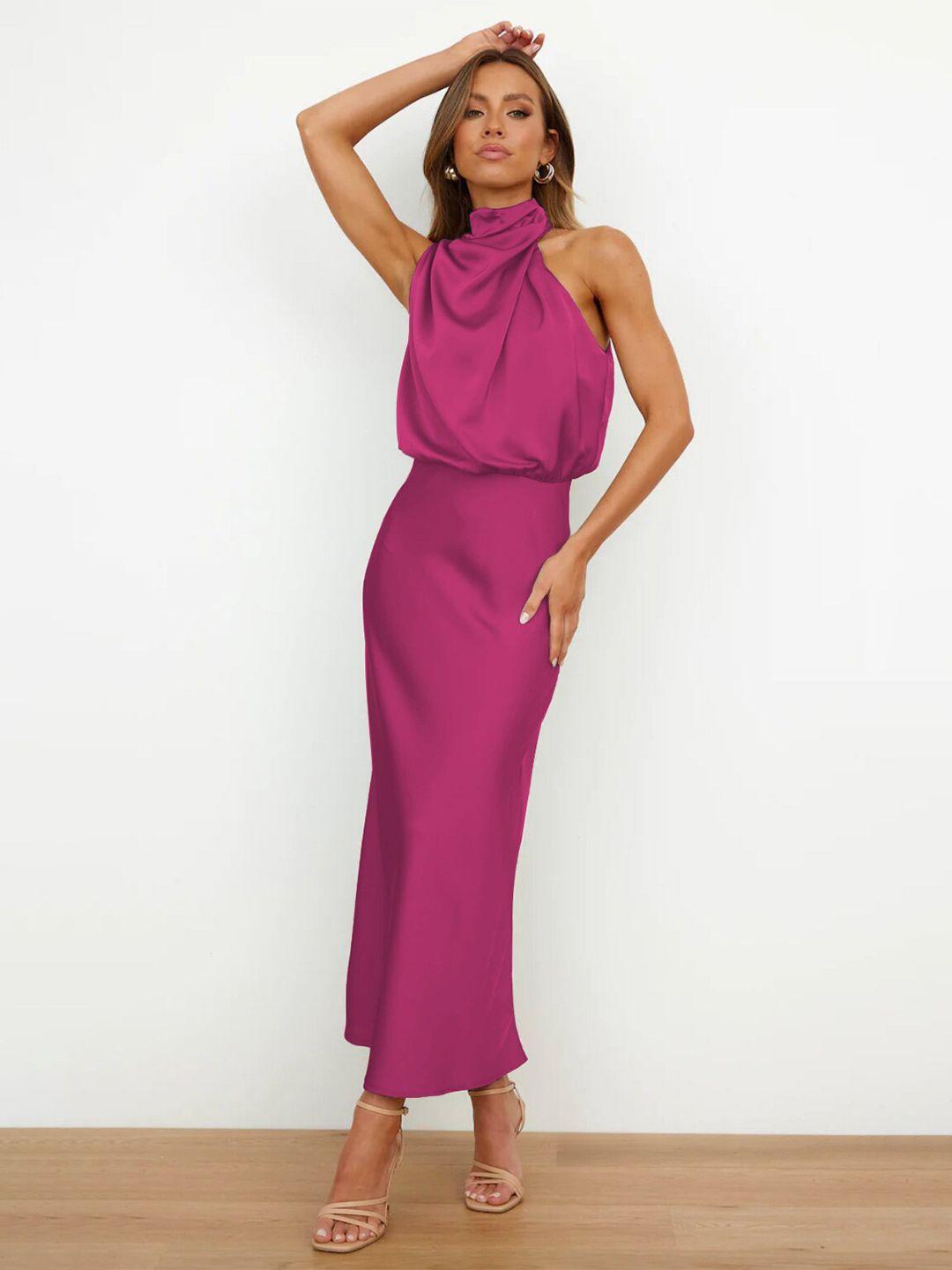 stylecast pink high neck gathered detail sheath midi dress