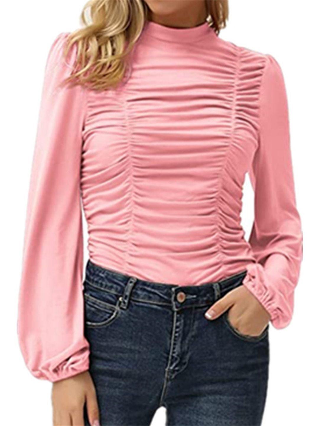 stylecast pink high neck ruched cotton top