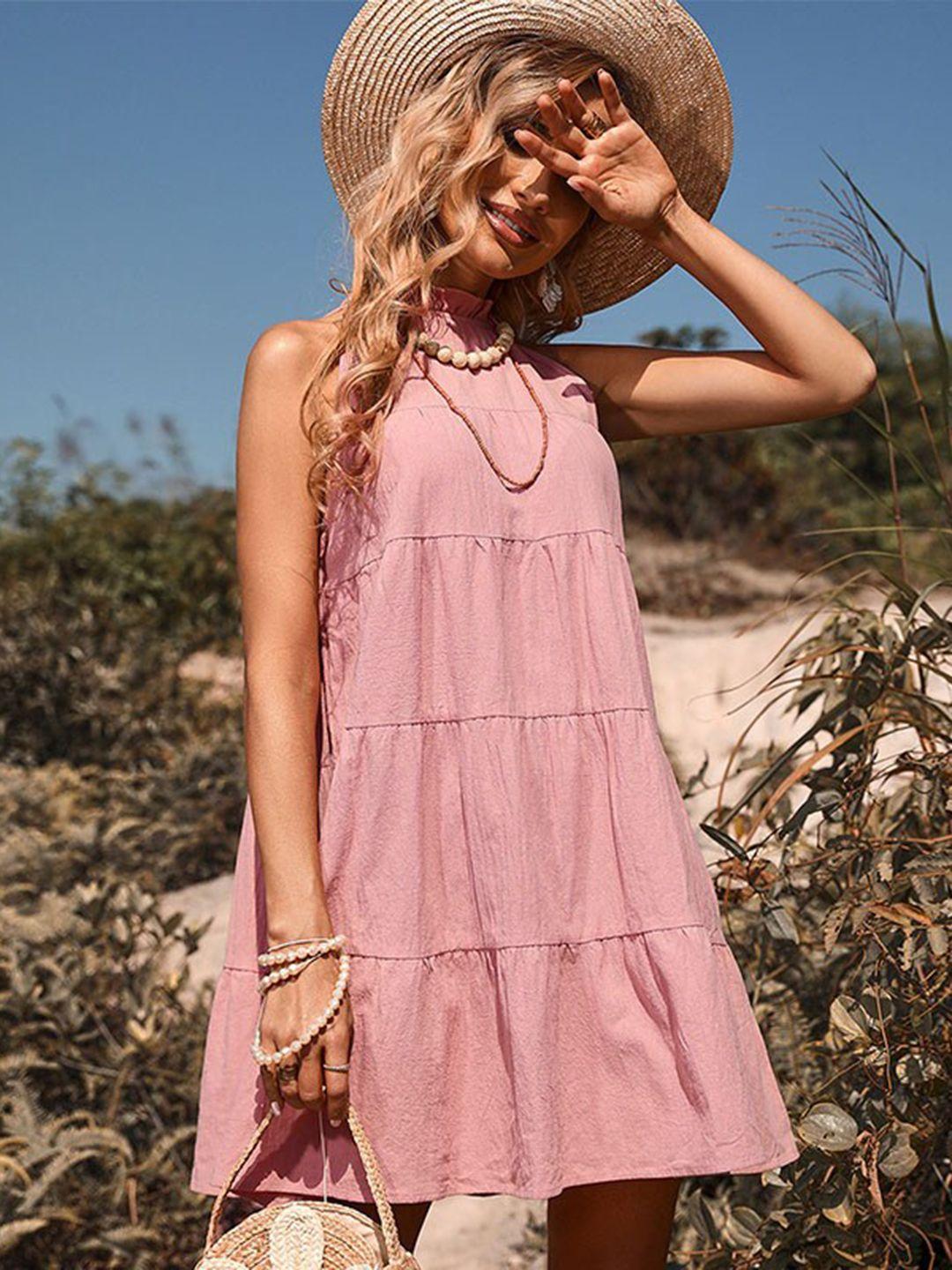 stylecast pink high neck sleeveless tiered a-line dress