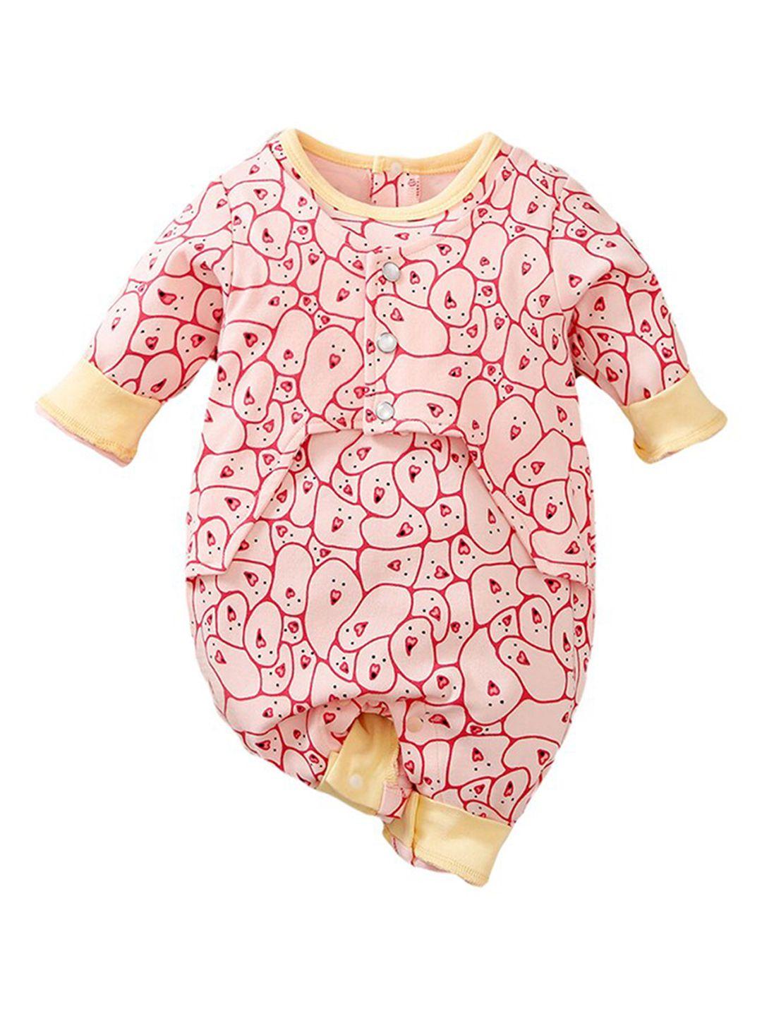 stylecast pink infants girls graphic printed pure cotton rompers