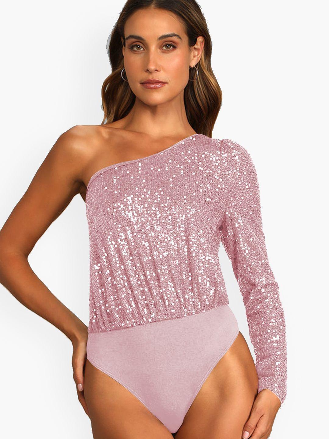 stylecast pink one shoulder embellished bodysuit