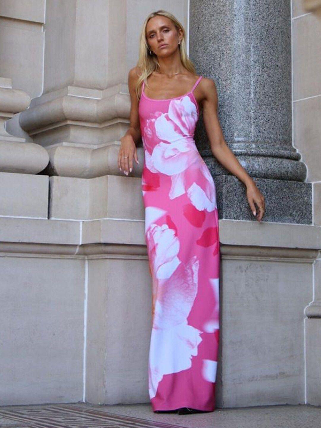 stylecast pink print sheath midi dress