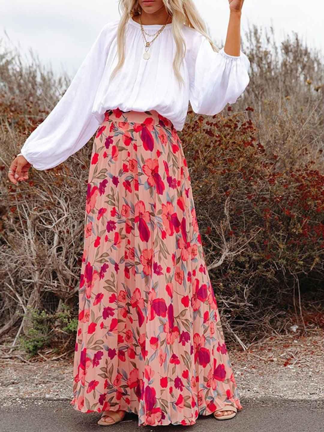 stylecast pink printed a-line maxi skirt