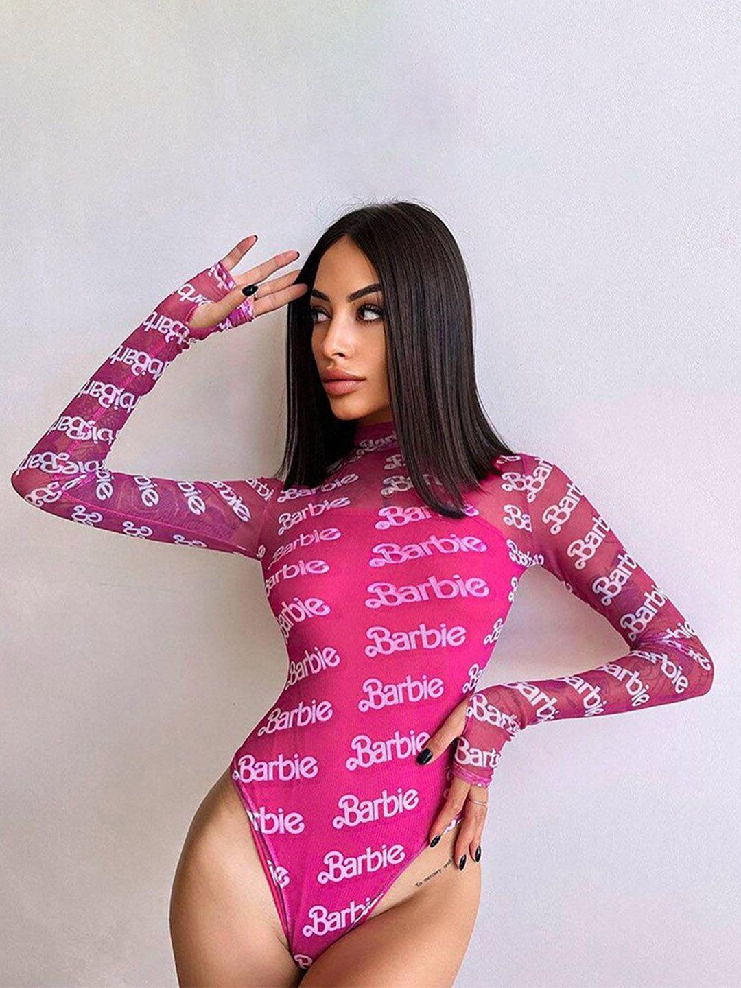 stylecast pink printed round neck bodysuit