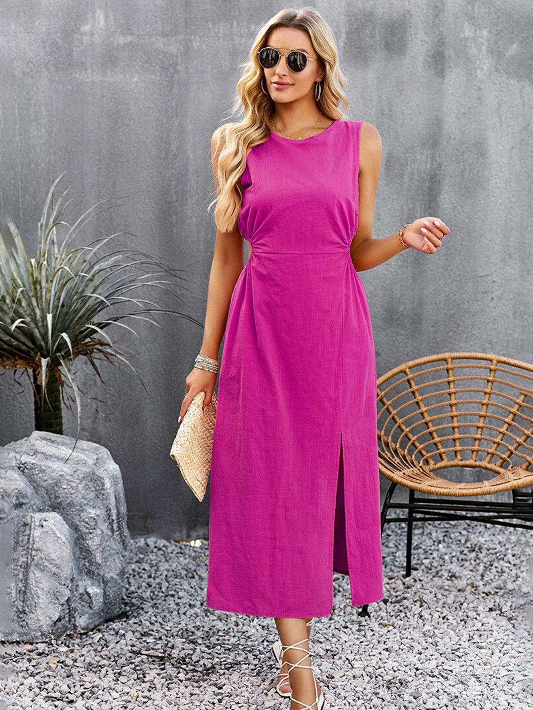 stylecast pink round neck cotton a-line dress