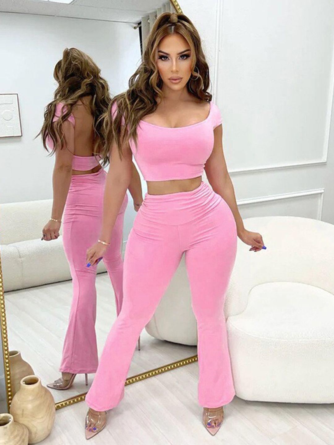 stylecast pink scoop neck crop top & trousers