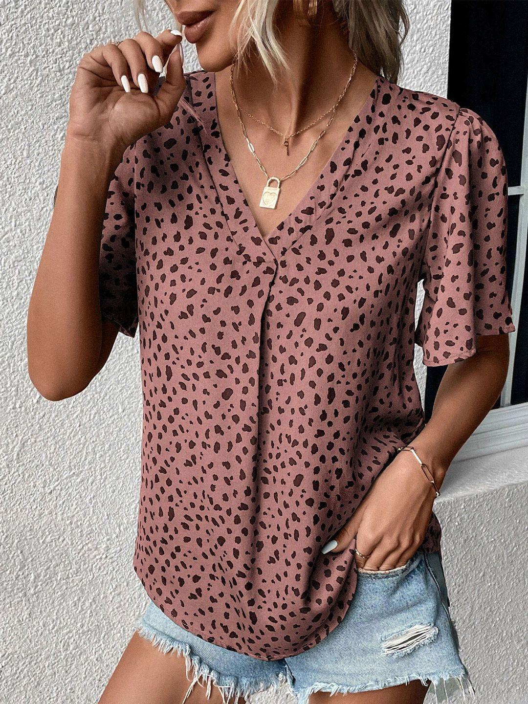 stylecast pleated animal print flared sleeve top