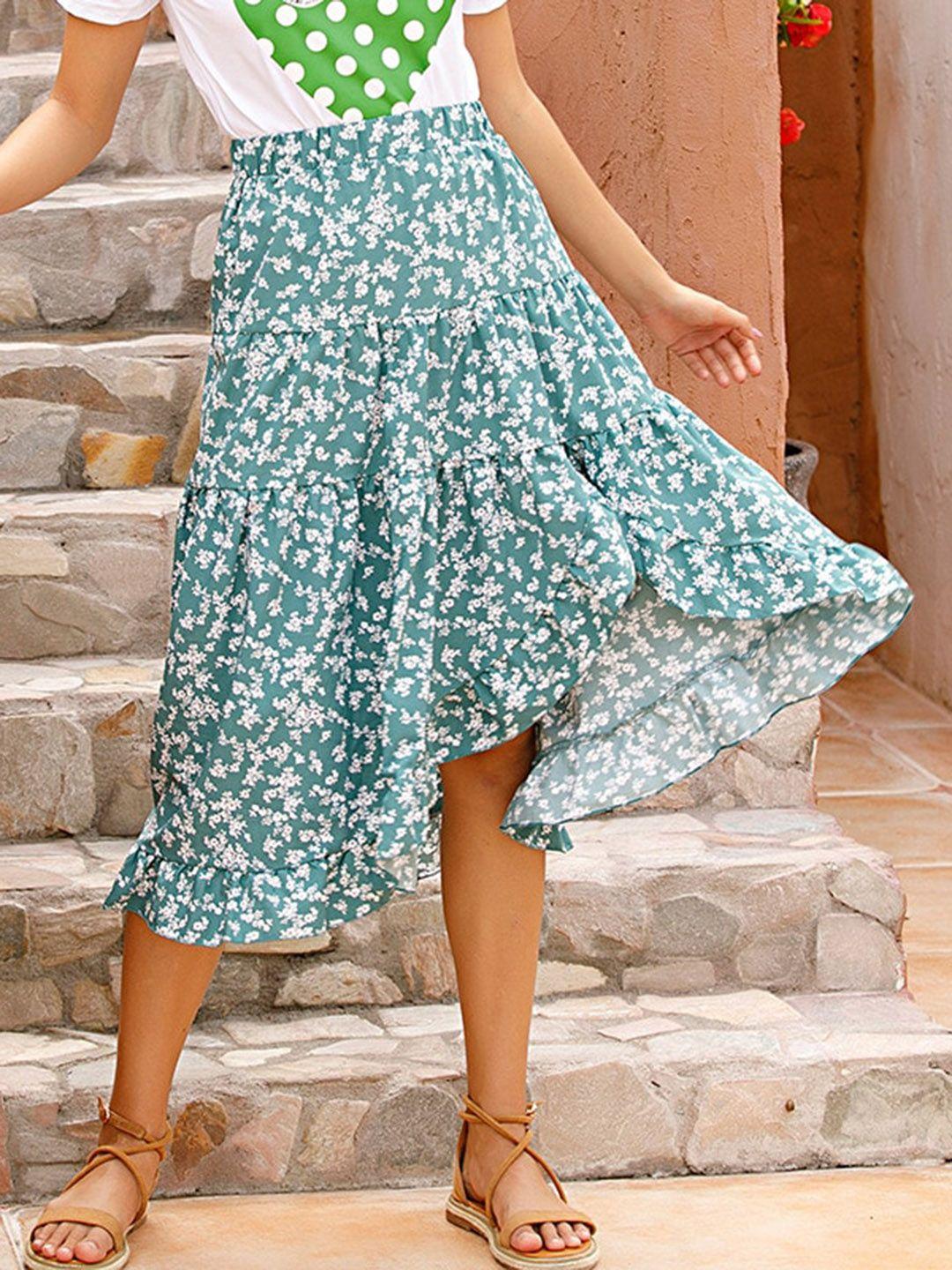 stylecast printed cotton tiered midi skirts