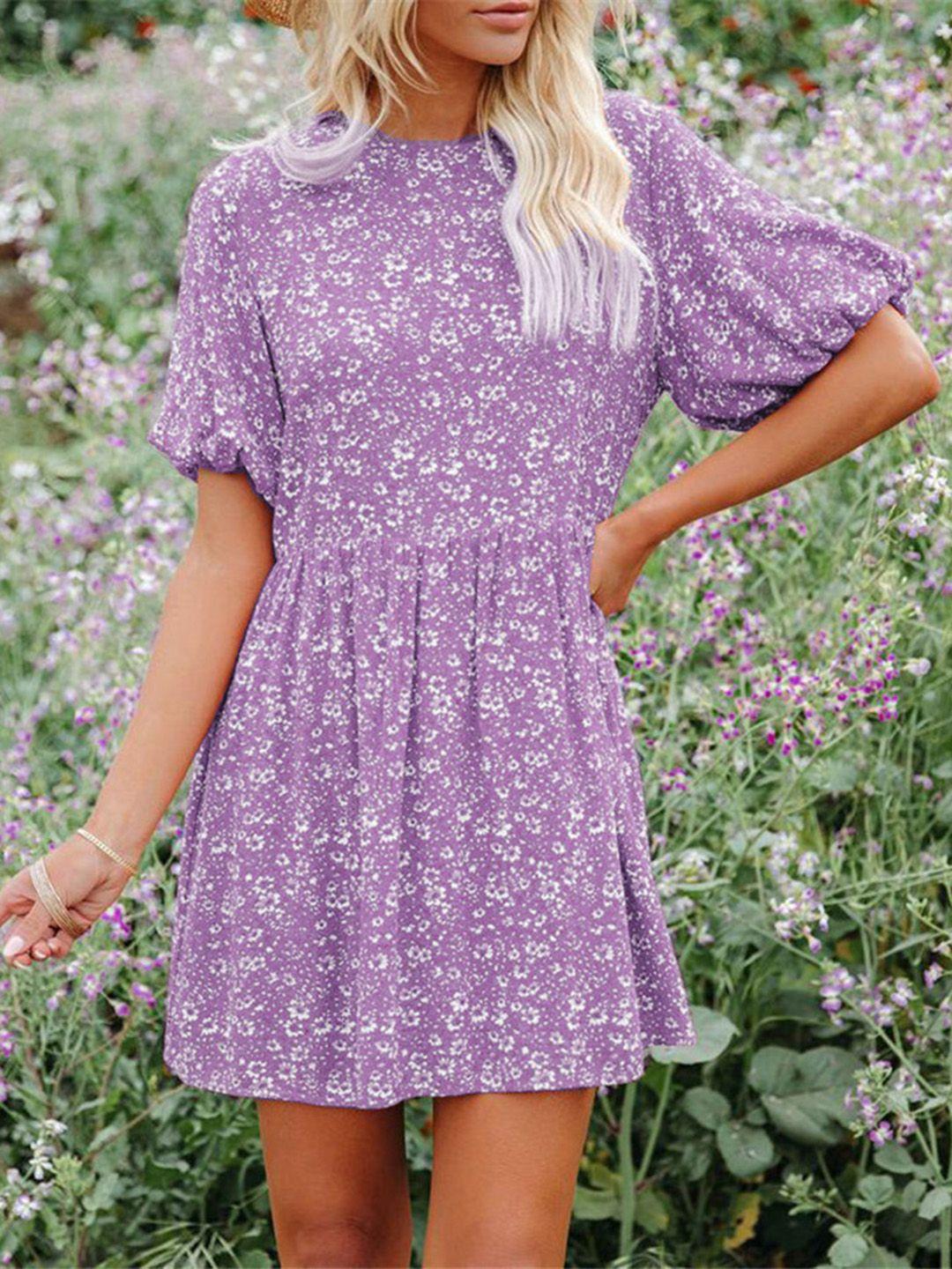 stylecast purple & white floral printed empire dress