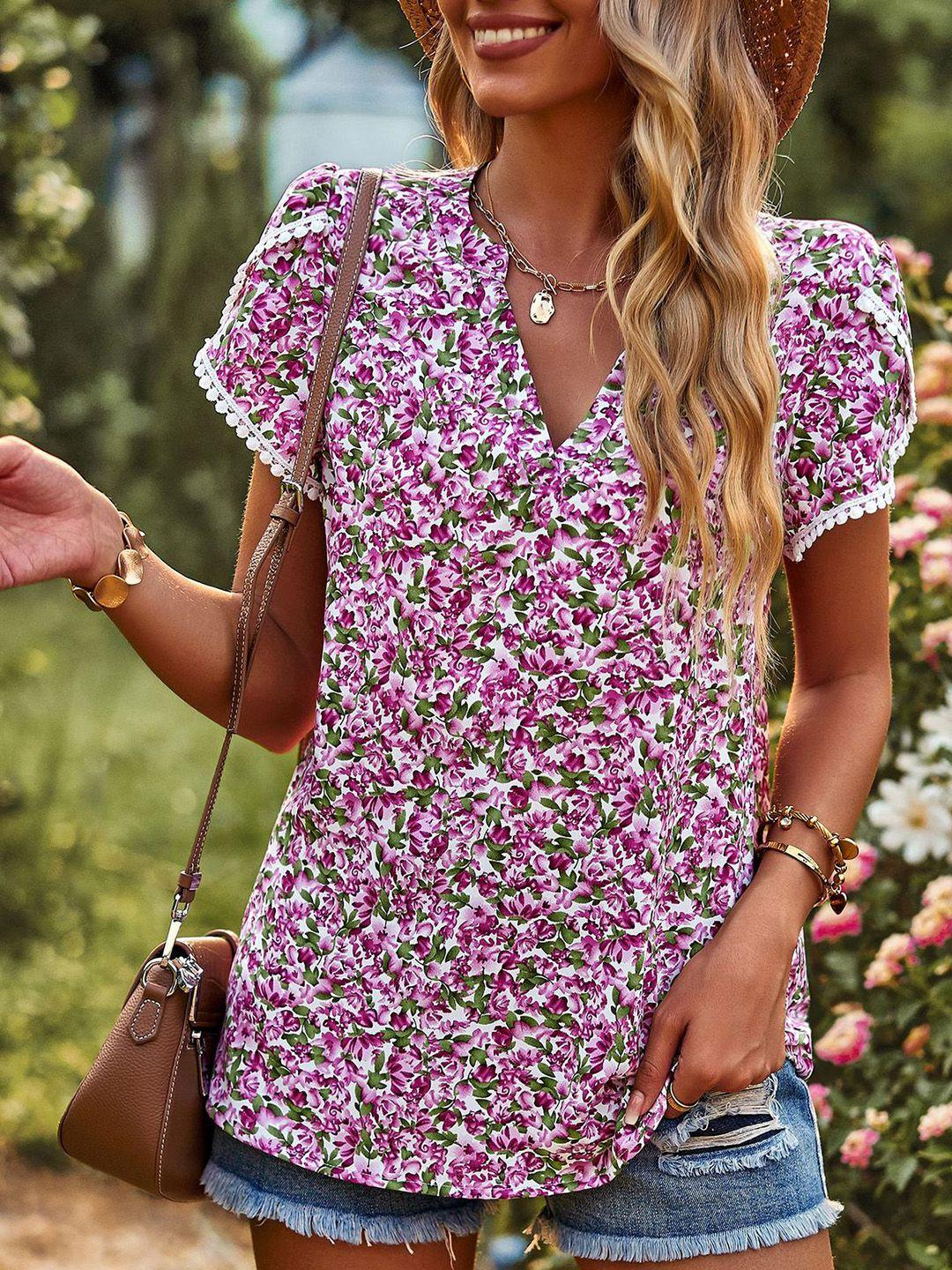 stylecast purple floral print keyhole neck top