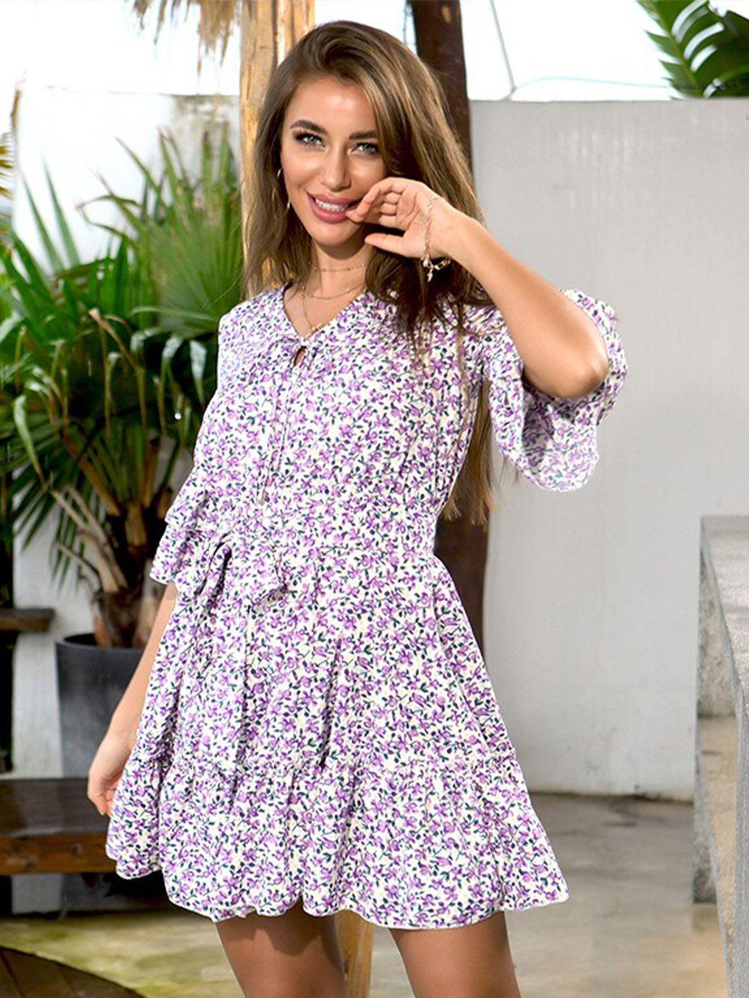 stylecast purple floral printed a-line dress