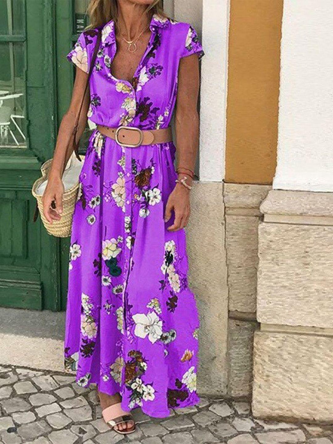 stylecast purple floral printed shirt collar maxi dress