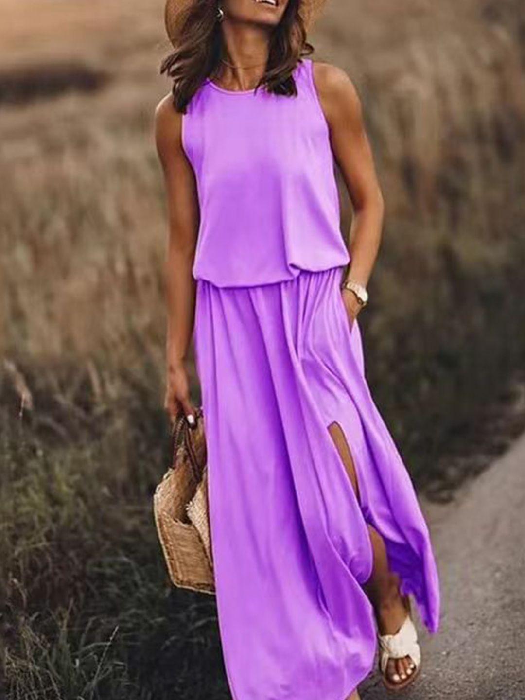 stylecast purple round neck sleeveless casual drop-waist maxi dress