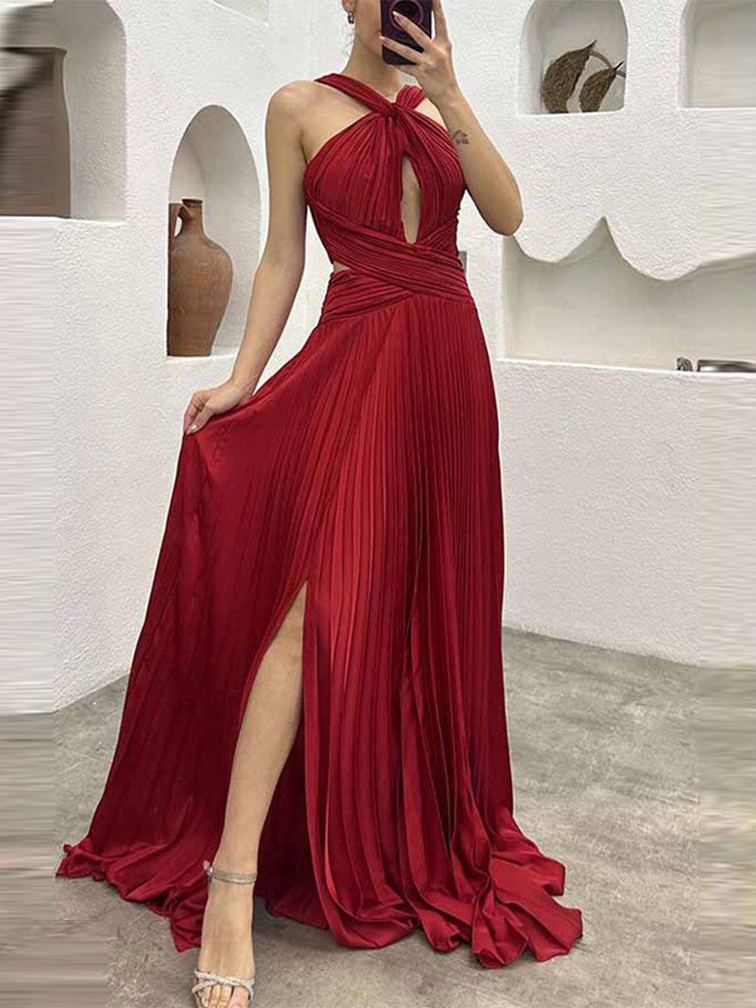 stylecast red & persian plum halter neck maxi dress