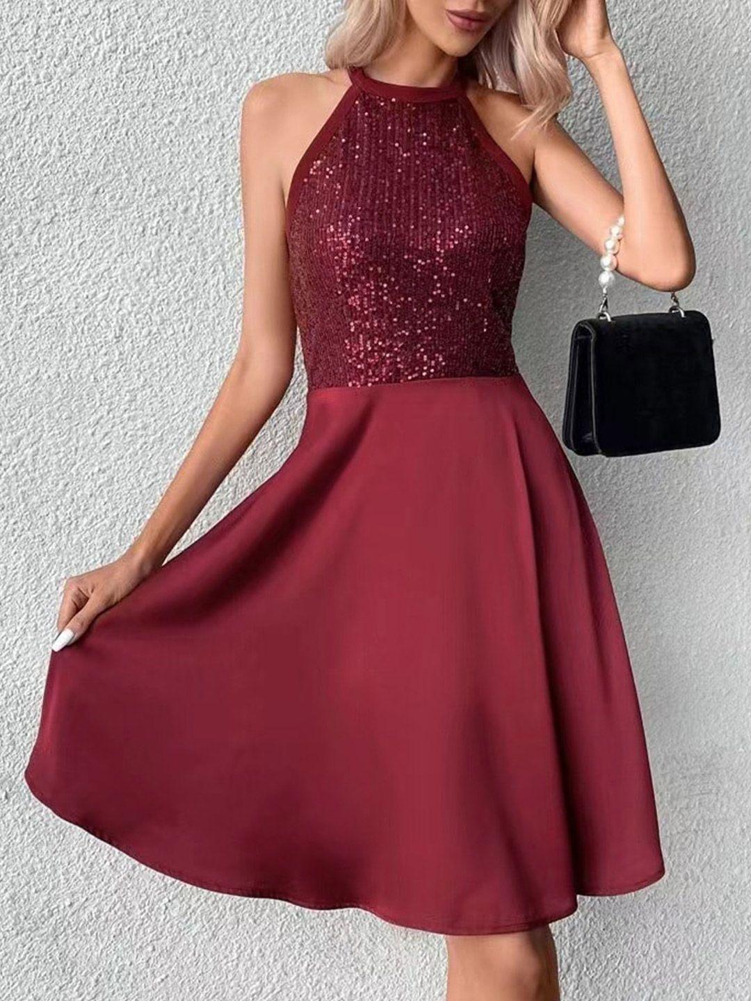 stylecast red embellished fit & flare dress