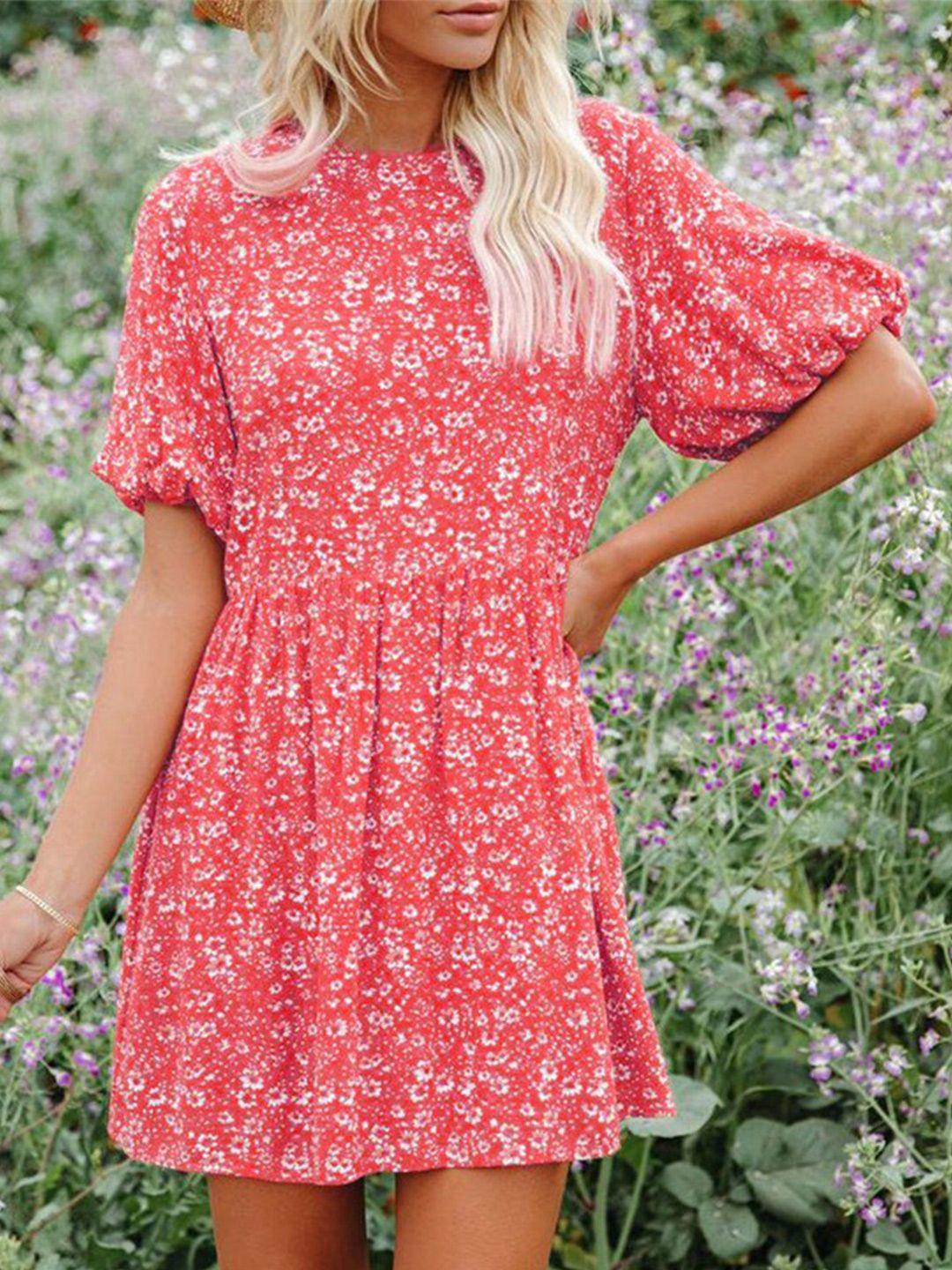 stylecast red floral print puff sleeve fit & flare dress