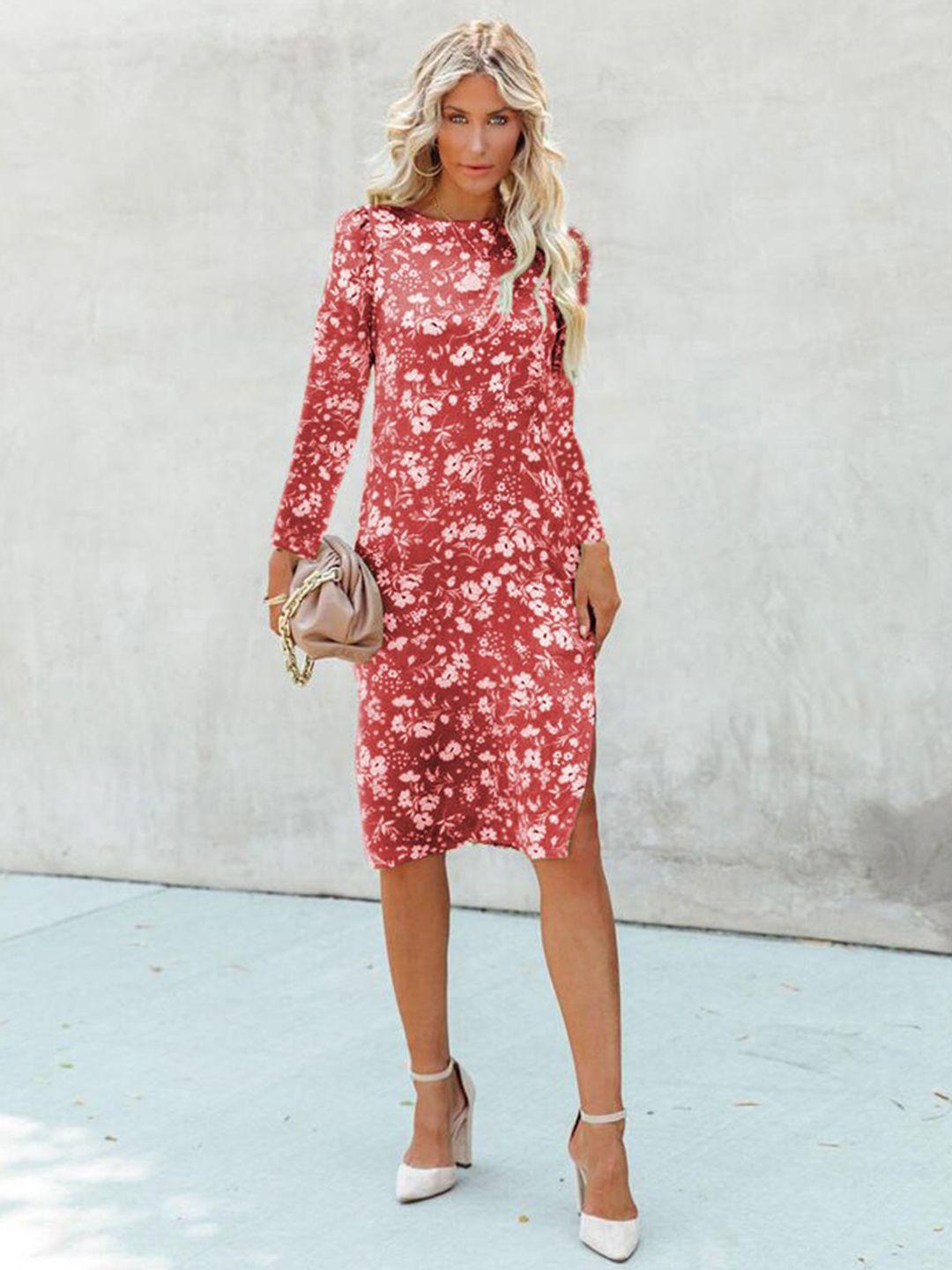 stylecast red floral printed cotton sheath dress