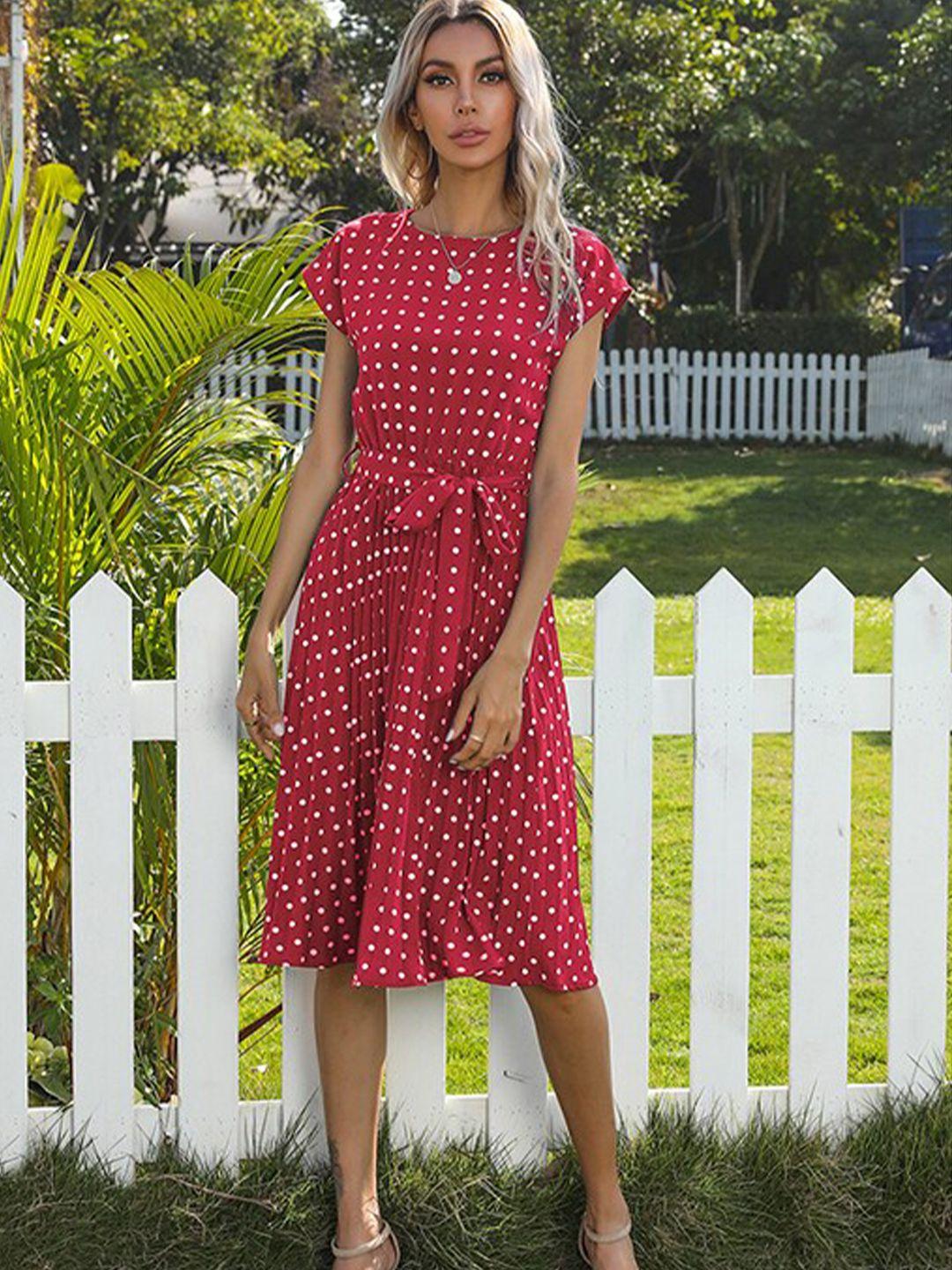 stylecast red polka dot print midi dress