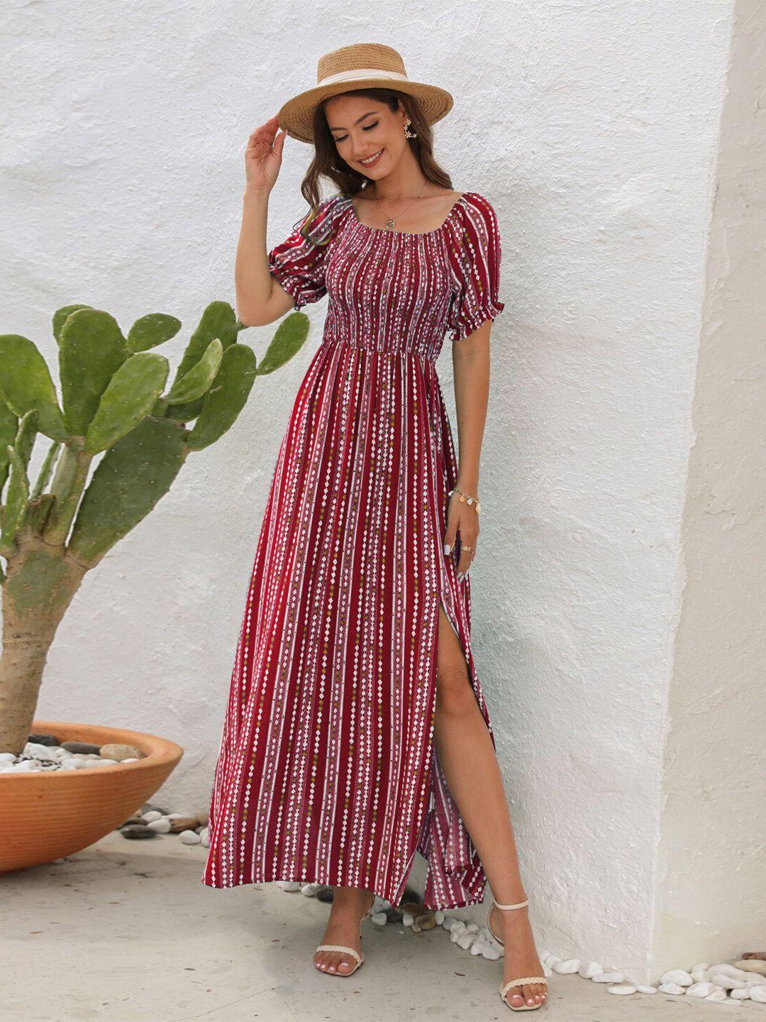 stylecast red striped puff sleeves maxi dress