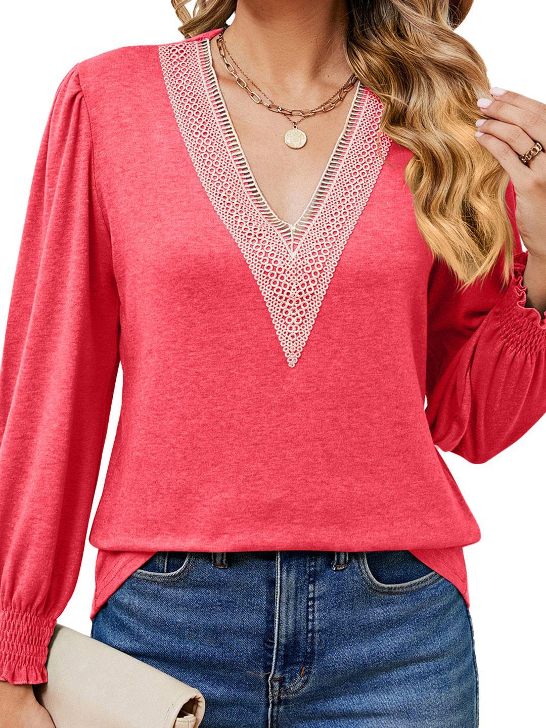stylecast red v-neck cuffed sleeves top