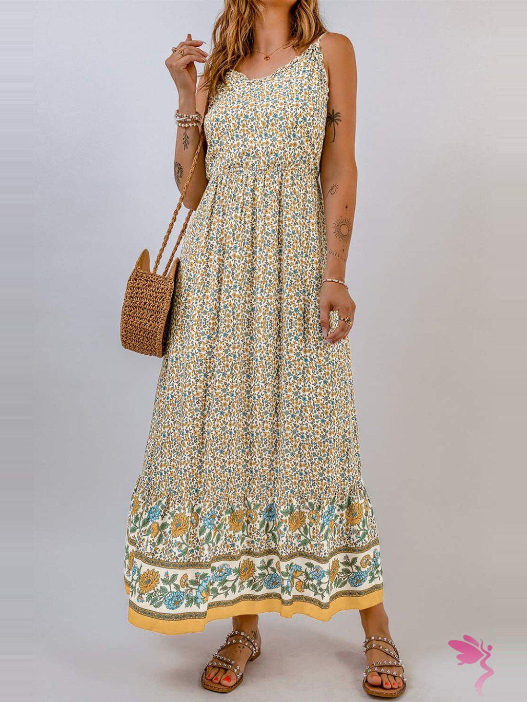 stylecast rose gold floral printed shoulder straps gathered maxi dress