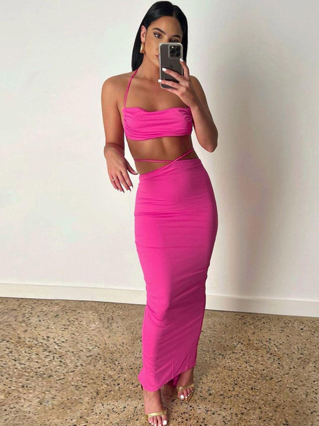 stylecast rose halter neck cut out bodycon dress