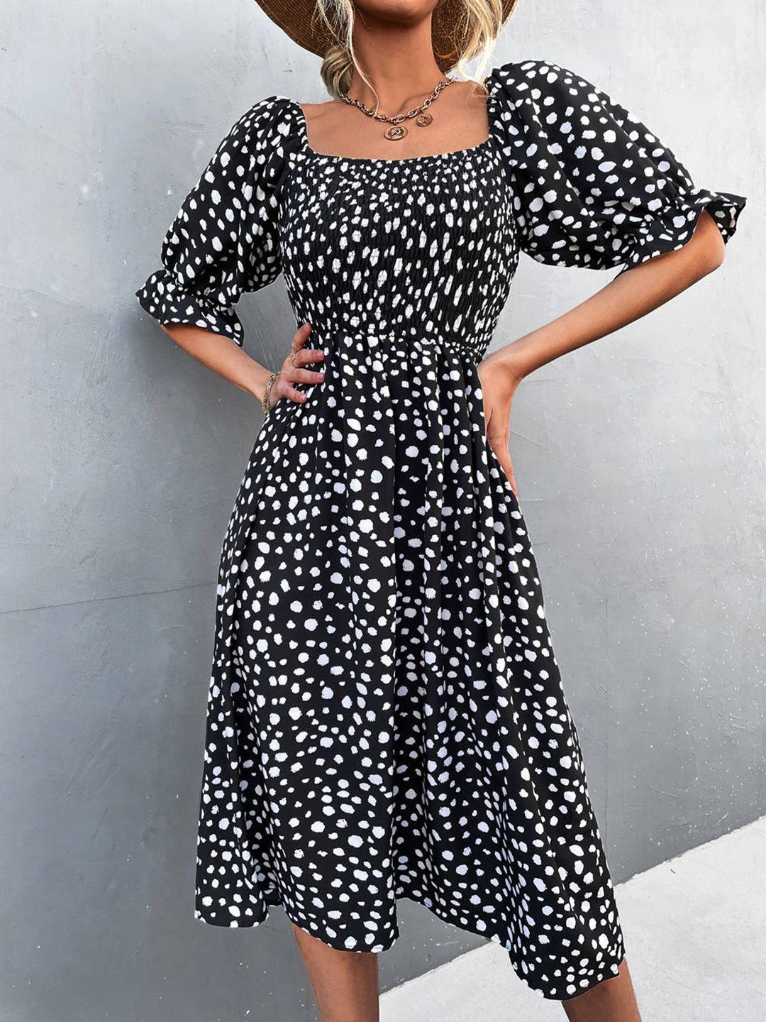 stylecast square neck bell sleeves polka dot print bodycon midi dress