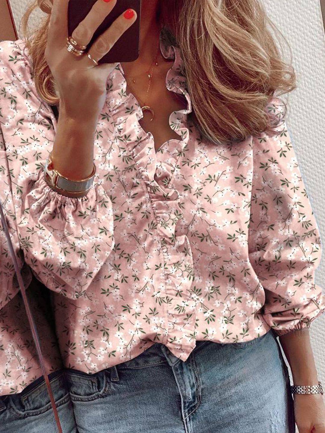 stylecast v neck long puff sleeves floral print shirt style top
