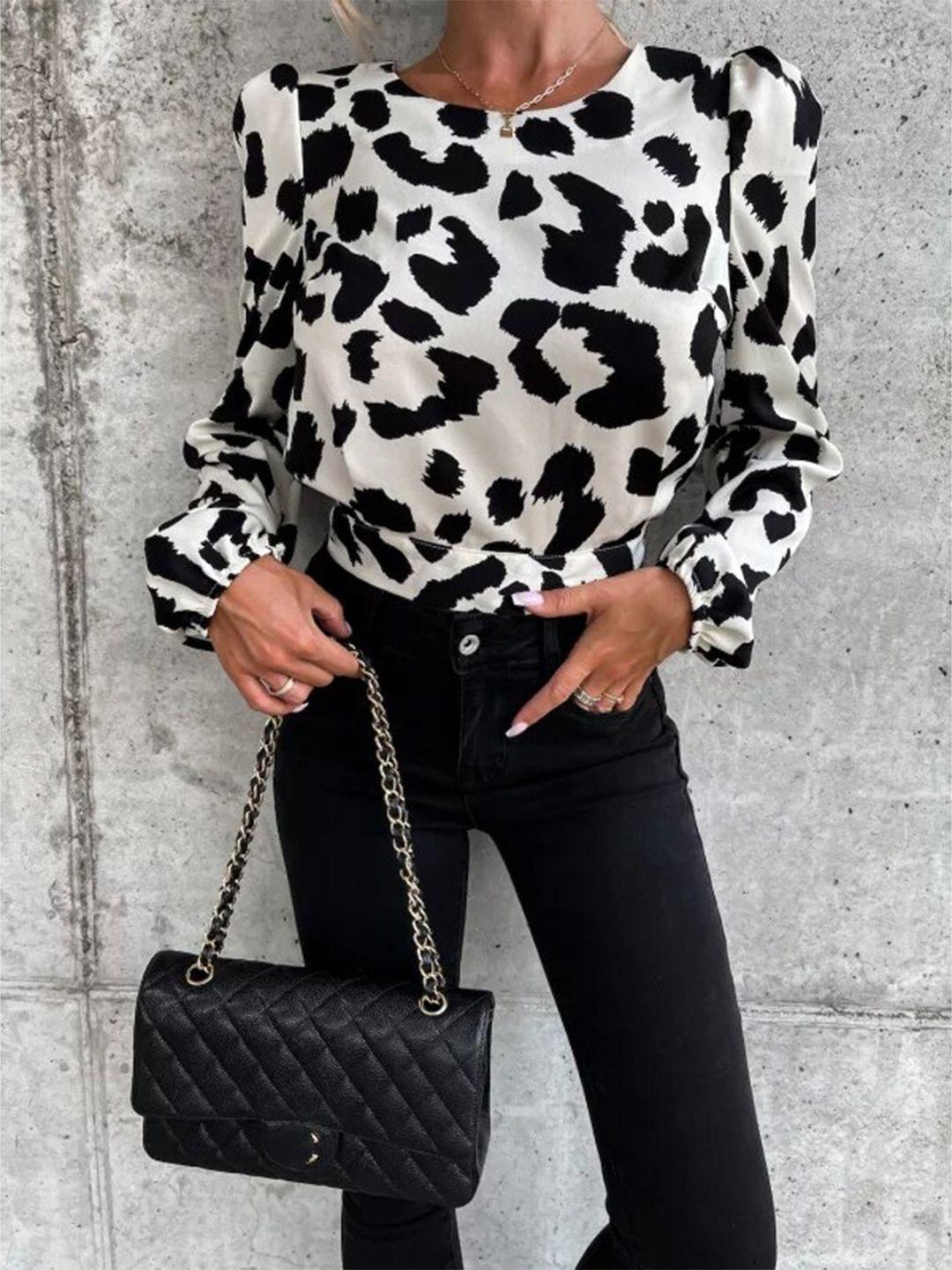 stylecast white & black animal printed regular top