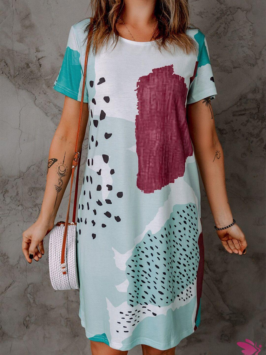 stylecast white & blue abstarct printed t-shirt dress