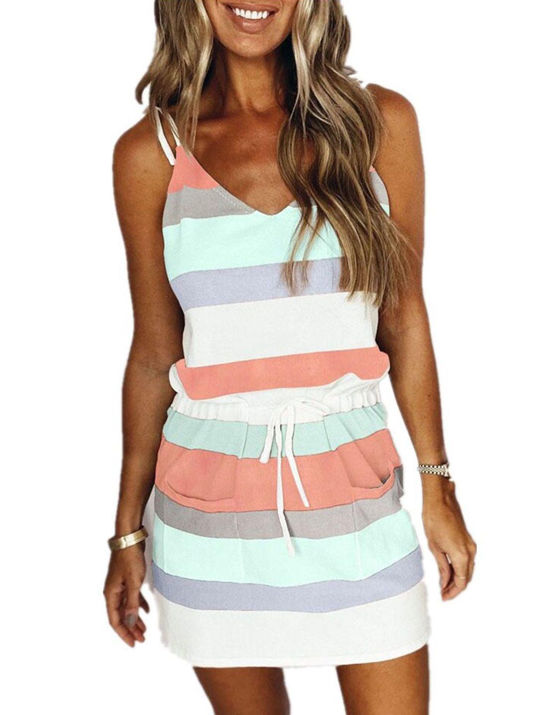 stylecast white & green striped a-line dress