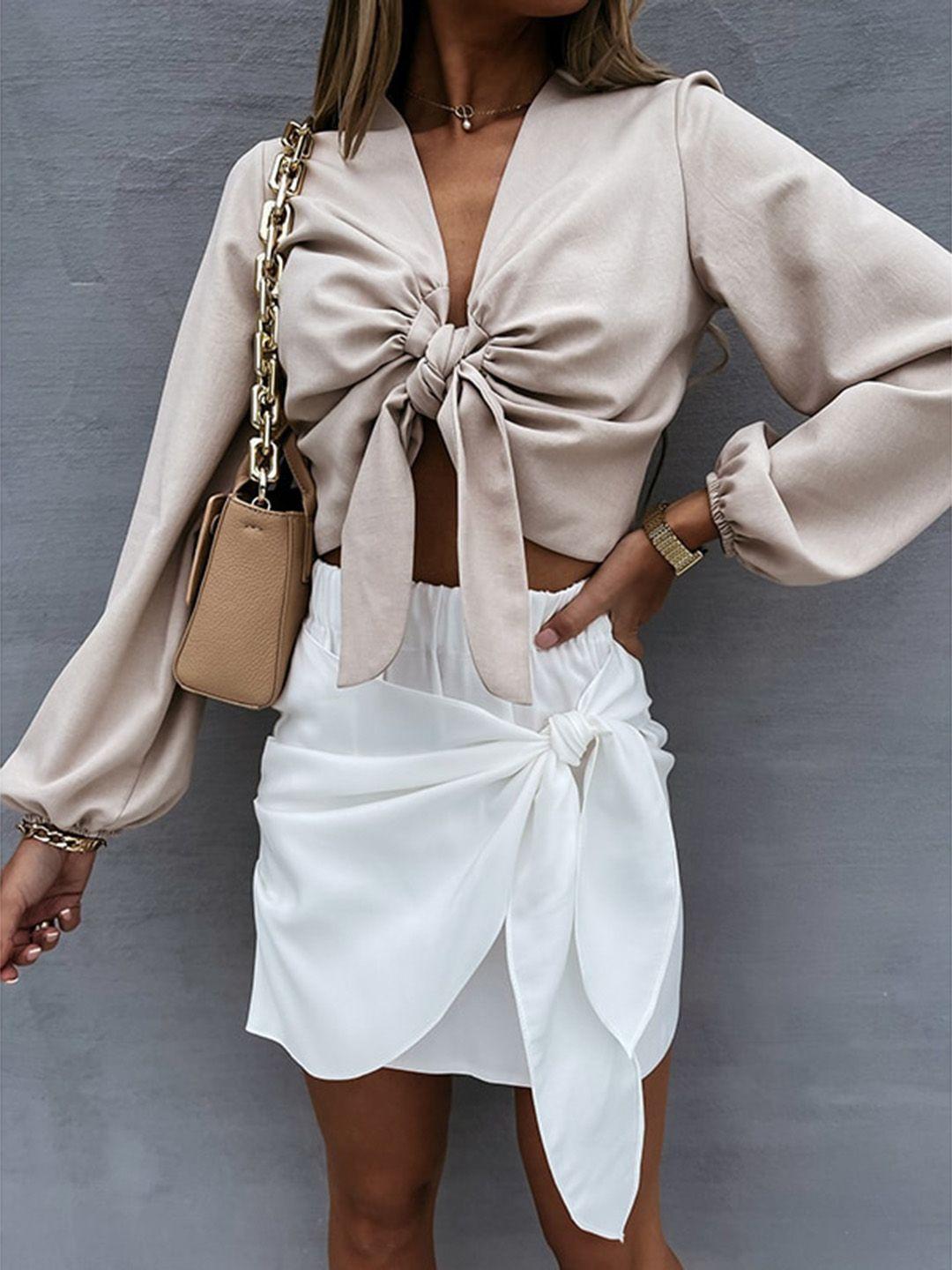 stylecast white a-line tie-ups mini skirt