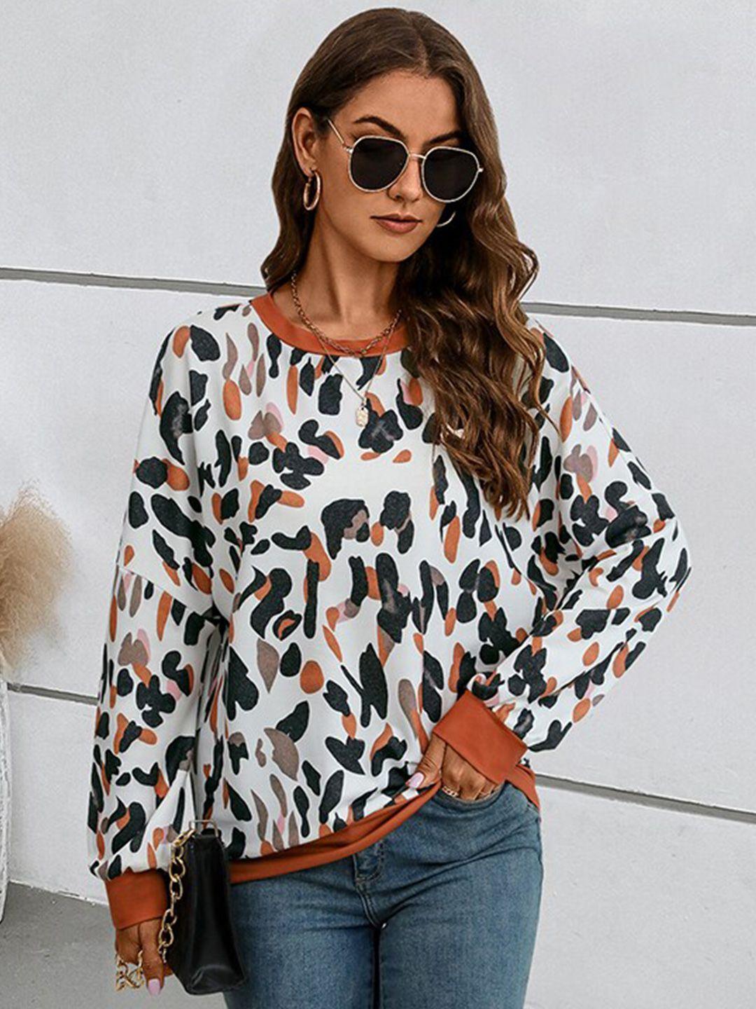stylecast white abstract printed long sleeves pullover