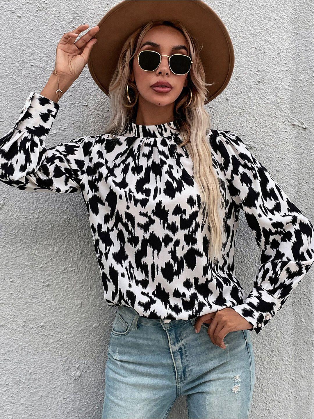 stylecast white animal printed cuffed sleeve top