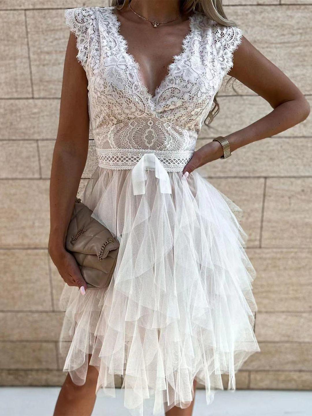 stylecast white embellished a-line dress