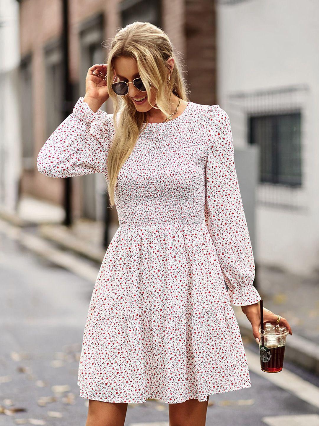 stylecast white floral printed fit & flare dress