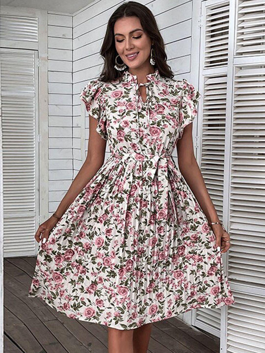 stylecast white floral printed fit and flare dress