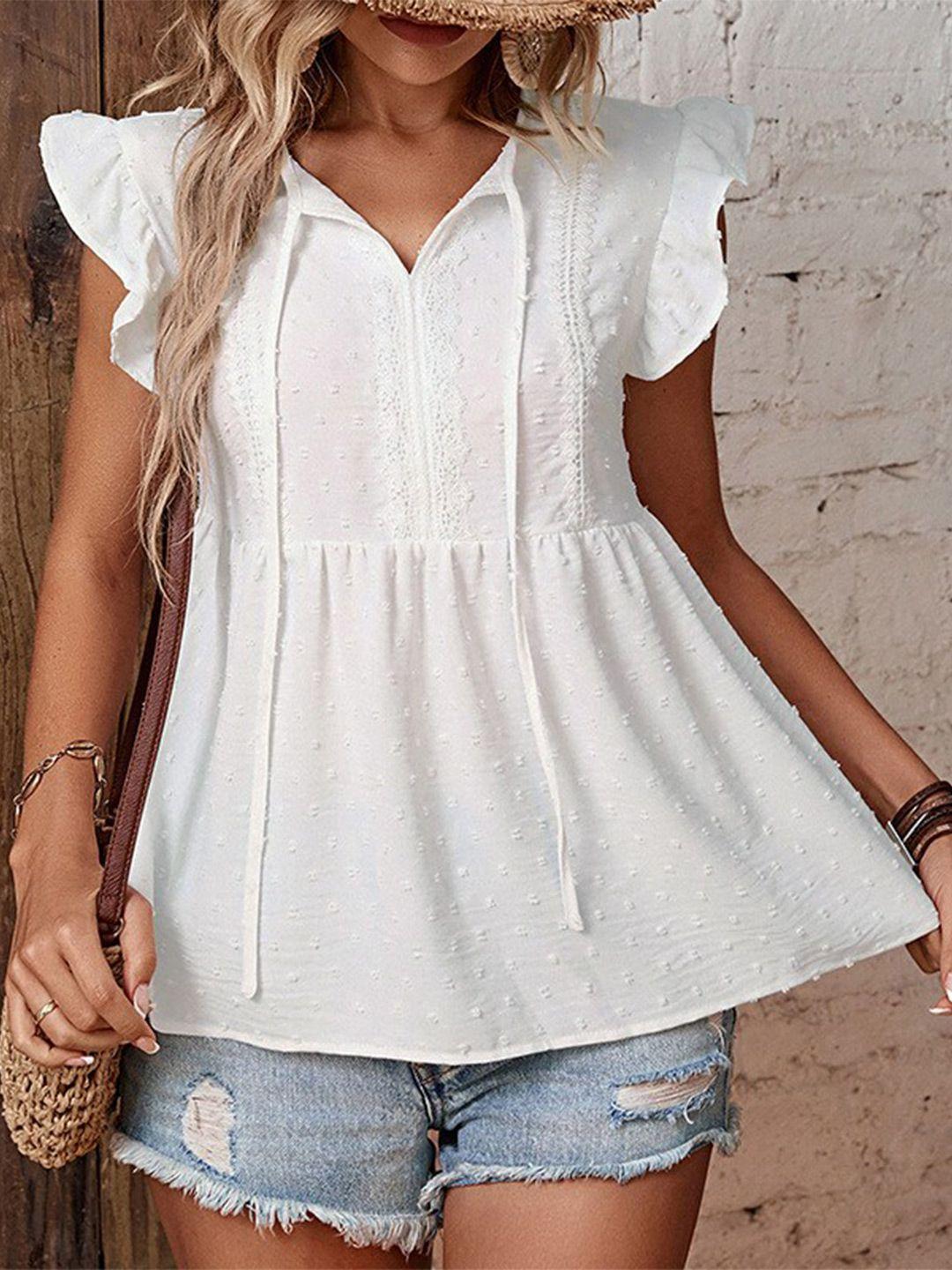 stylecast white flutter sleeve chambray top