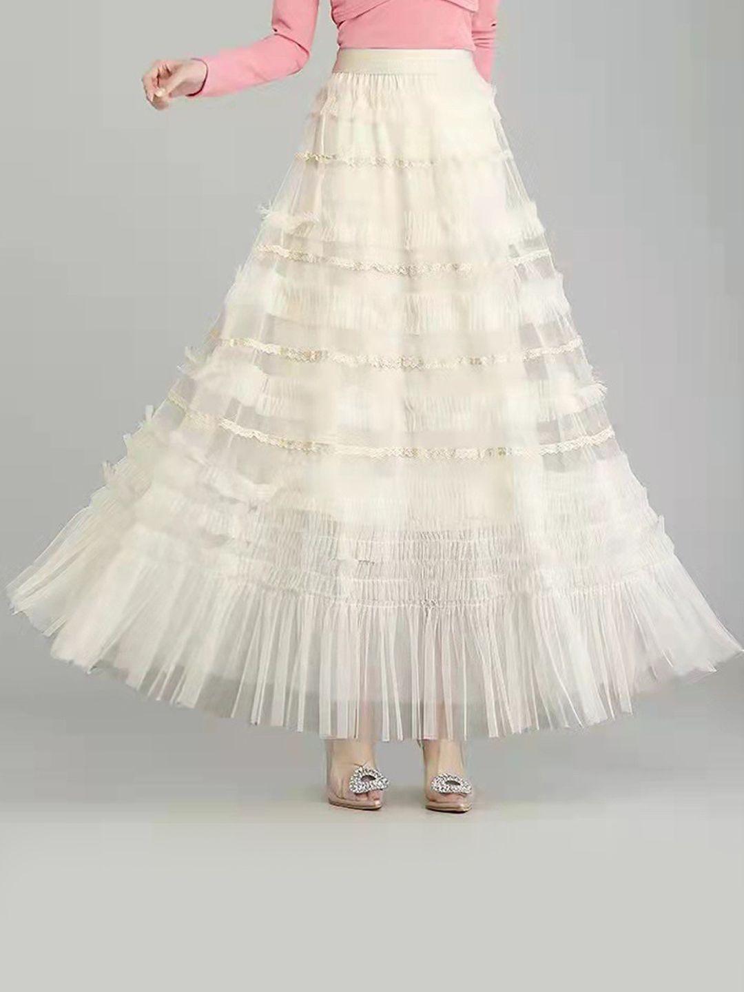 stylecast white frills and ruffles flared maxi skirt