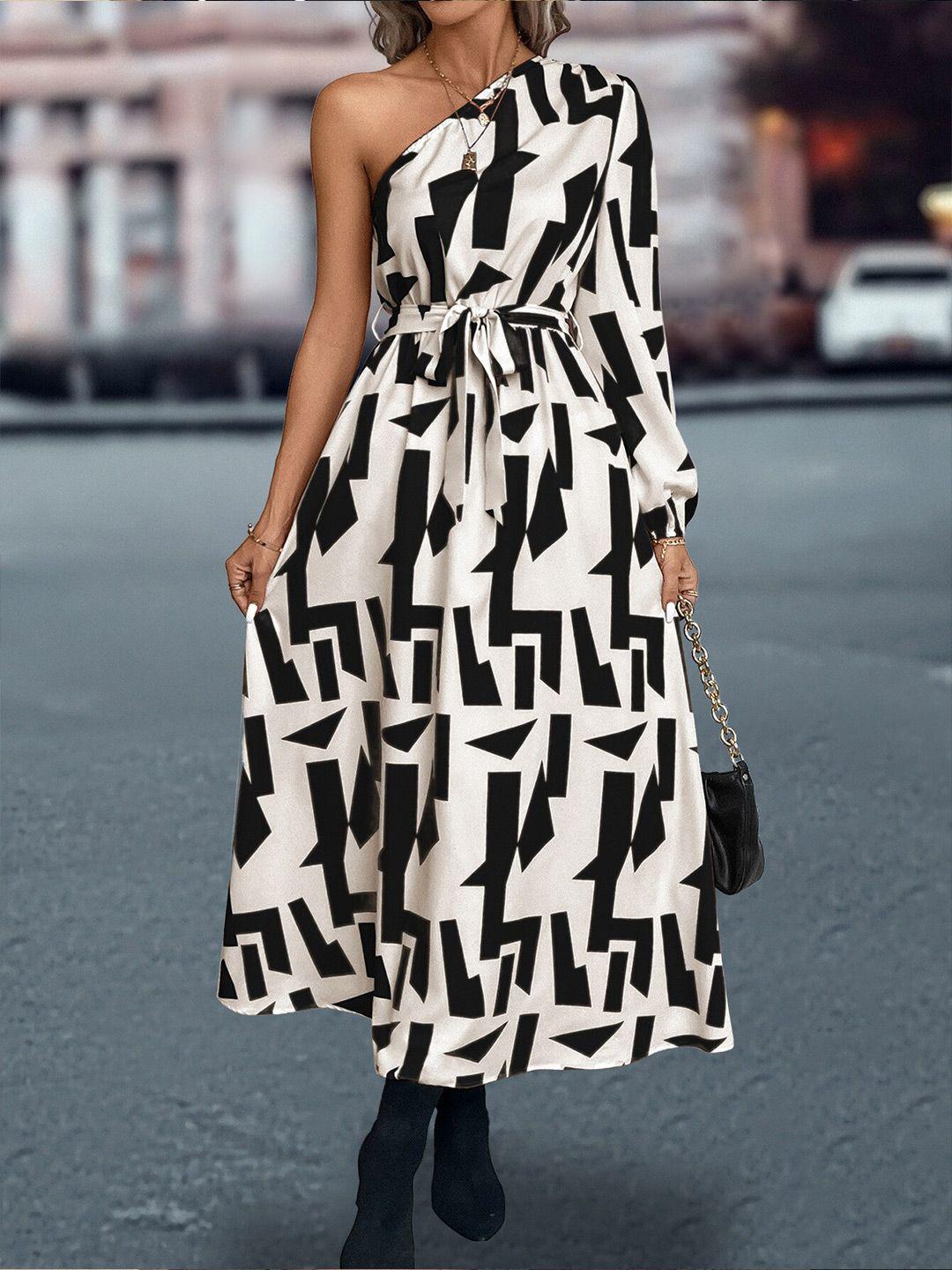 stylecast white geometric printed fit & flare midi dress