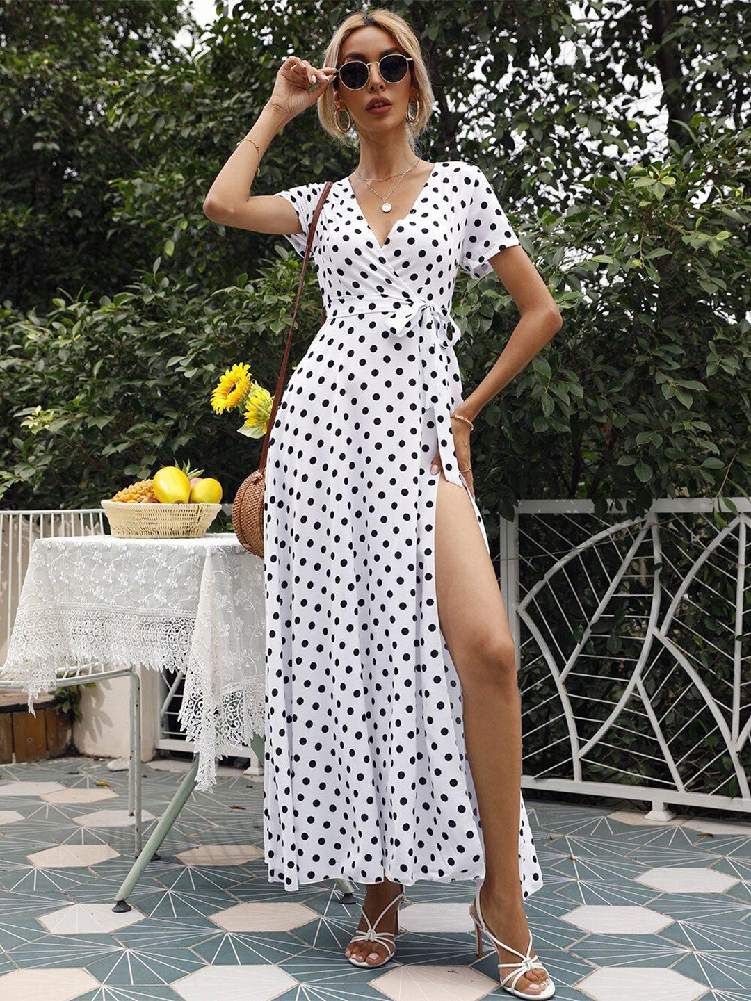 stylecast white polka dots printed maxi dress