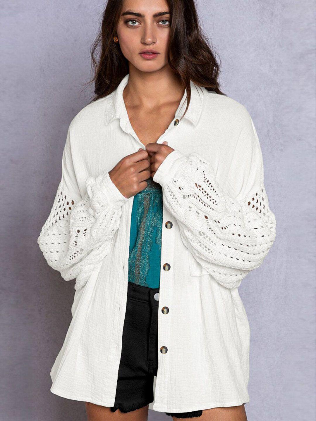 stylecast white self design casual shirt