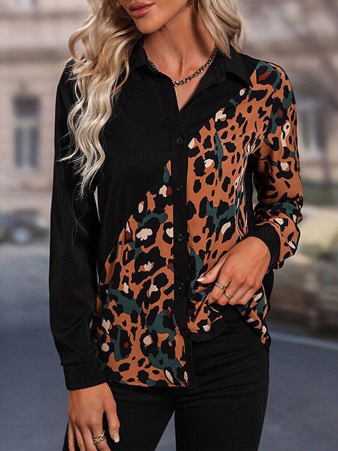 stylecast women black animal opaque printed casual shirt