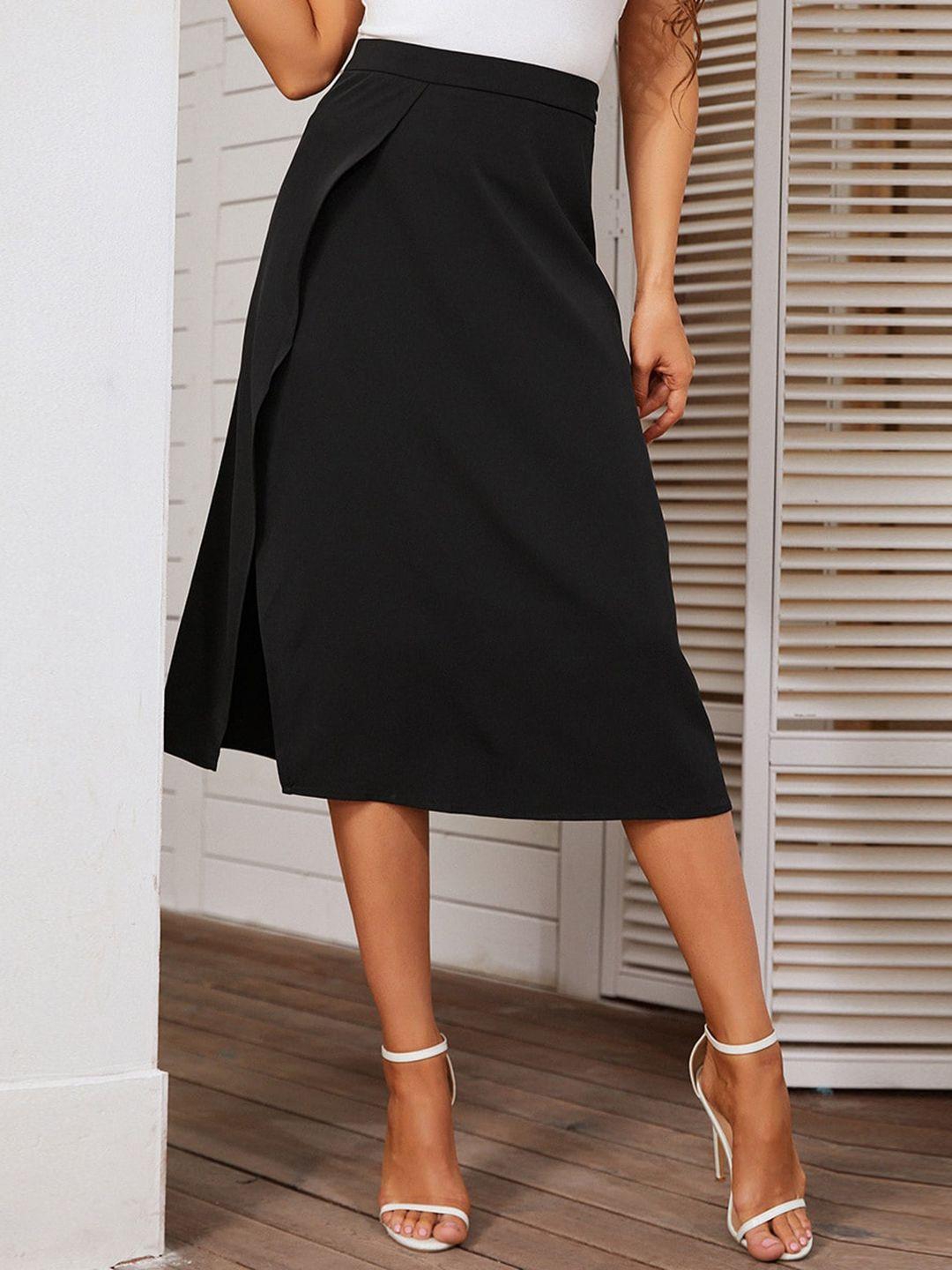 stylecast women black solid knee length flared skirts