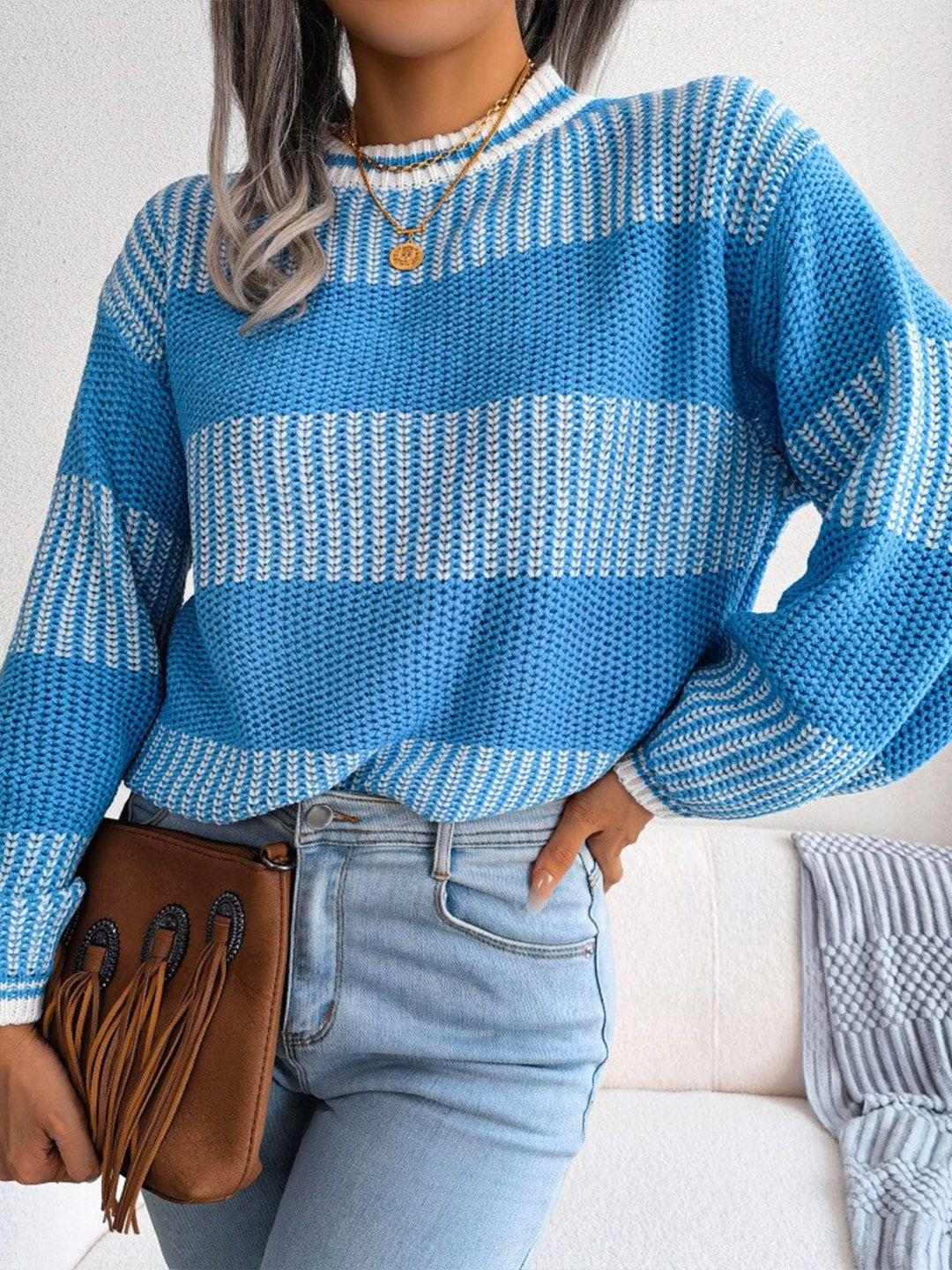 stylecast women blue cable knit colourblocked pullover