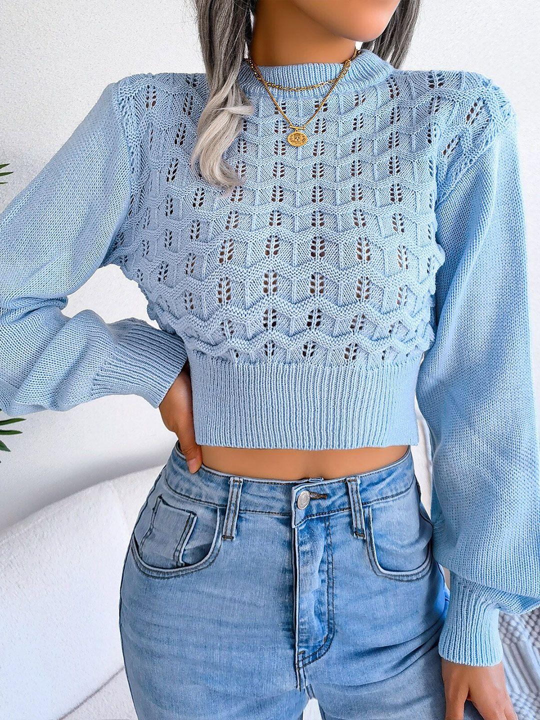 stylecast women blue cable knit crop pullover