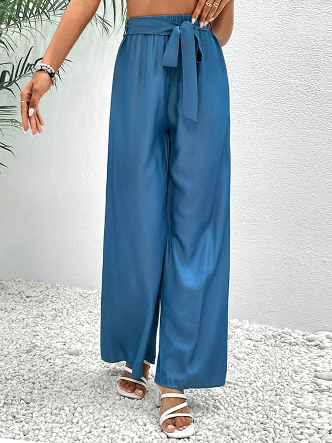 stylecast women blue loose fit high-rise easy wash peg trousers