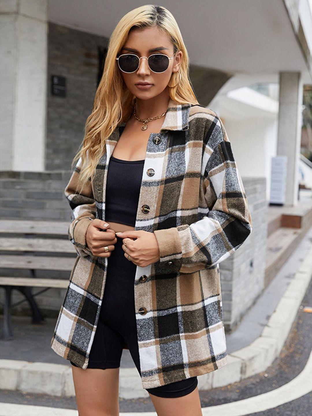 stylecast women brown checked longline tailored jacket