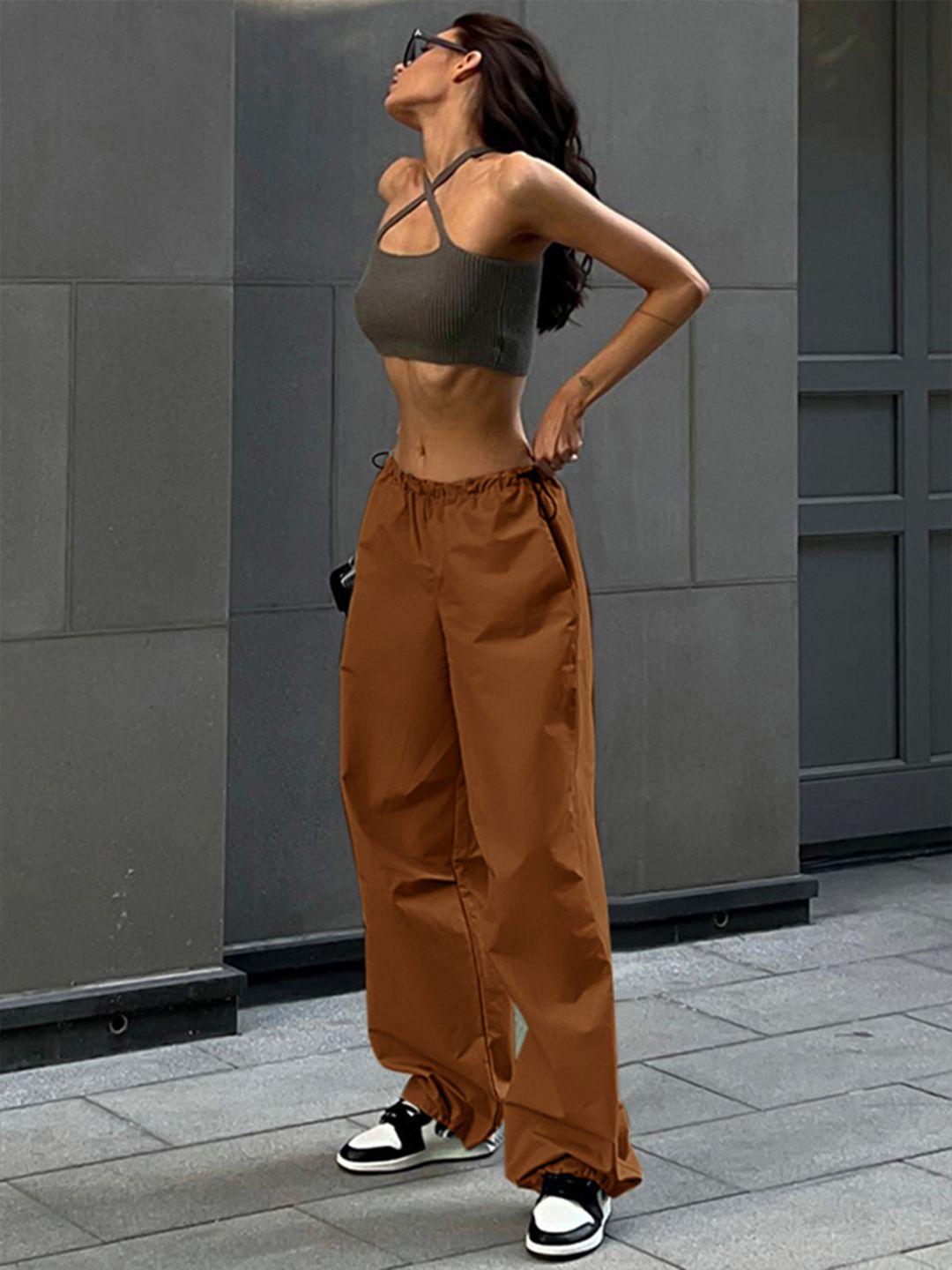 stylecast women brown relaxed loose fit trousers